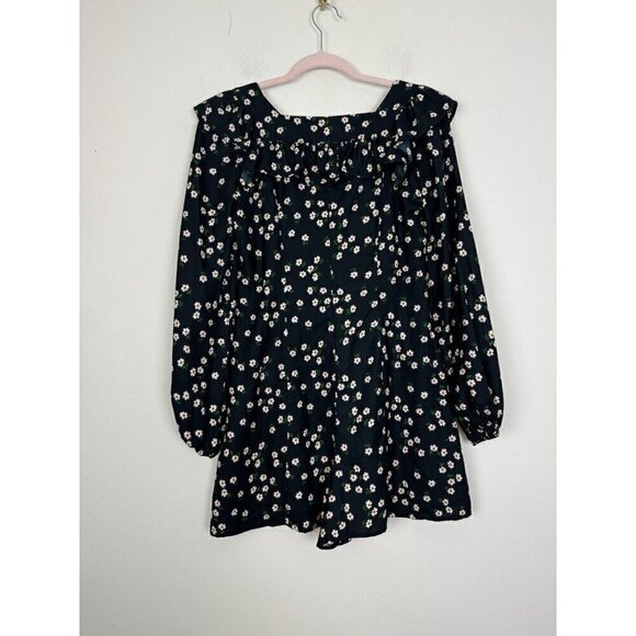 Topshop Blue White Floral Long Sleeve Ruffle Romper NWT Size 4 Long Sleeve - Picture 9 of 9